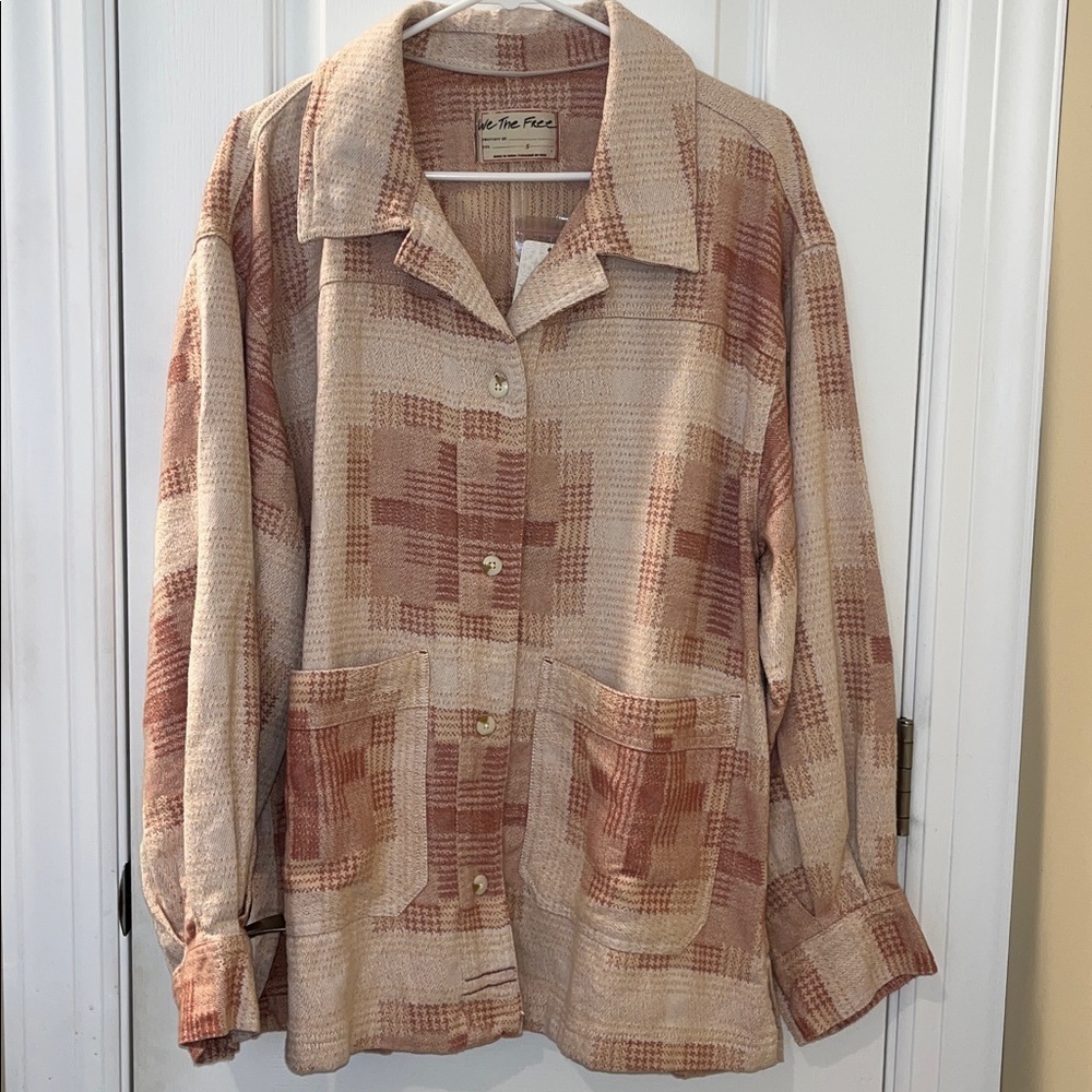 🆕 FREE PEOPLE WE THE FREE KEEP IT COZY SHIRT Oversized Small BERRY COMBO Cotton - Picture 3 of 14